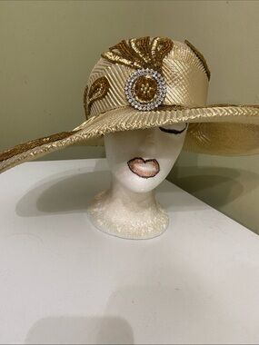 Pretty Gold Lam’e Dress Hat by/ Church Hat by Ms. Divine
